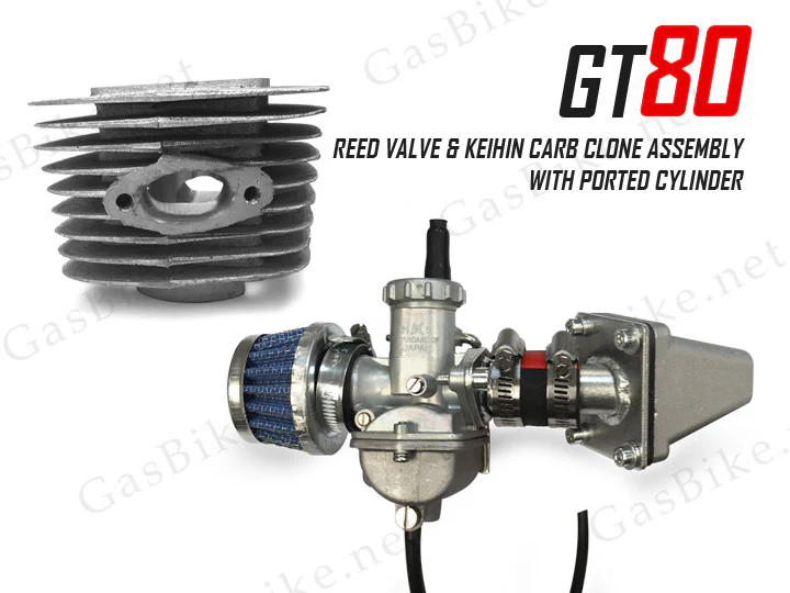 GT80 Reed Valve & Keihin Carburetor Clone Assembly with Ported Cylinder