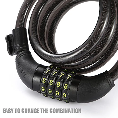 UShake Bike Lock Cable, 4-Feet Bike Cable Basic Self Coiling Resettable Combination Cable Bike Locks with Complimentary Mounting Bracket, 4 Feet x 1/2 Inch - Image 3