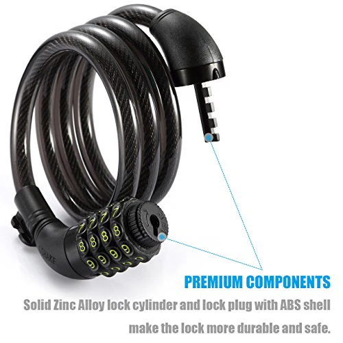 UShake Bike Lock Cable, 4-Feet Bike Cable Basic Self Coiling Resettable Combination Cable Bike Locks with Complimentary Mounting Bracket, 4 Feet x 1/2 Inch - Image 4