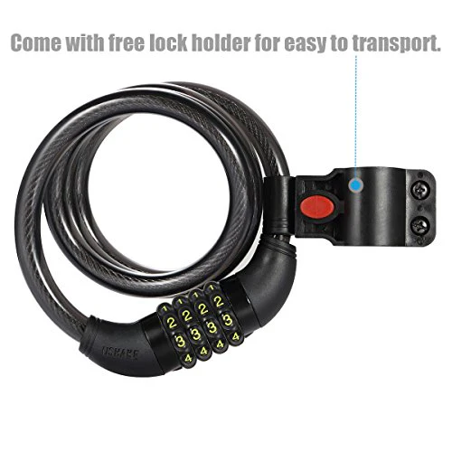UShake Bike Lock Cable, 4-Feet Bike Cable Basic Self Coiling Resettable Combination Cable Bike Locks with Complimentary Mounting Bracket, 4 Feet x 1/2 Inch - Image 6