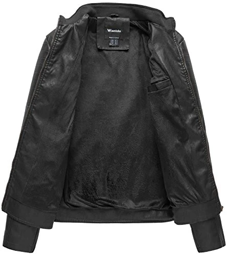Wantdo Men's Vintage Stand Collar Motorcycle Leather Jacket - Image 3