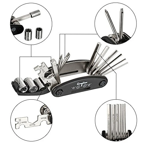 WOTOW 16 in 1 Multi-Function Bike Bicycle Cycling Mechanic Repair Tool Kit With 3 pcs Tire Pry Bars Rods - Image 4