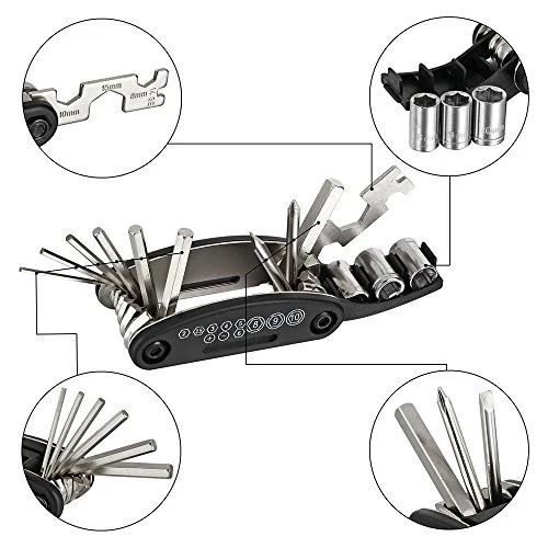 WOTOW 16 in 1 Multi-Function Bike Bicycle Cycling Mechanic Repair Tool Kit With 3 pcs Tire Pry Bars Rods - Image 5