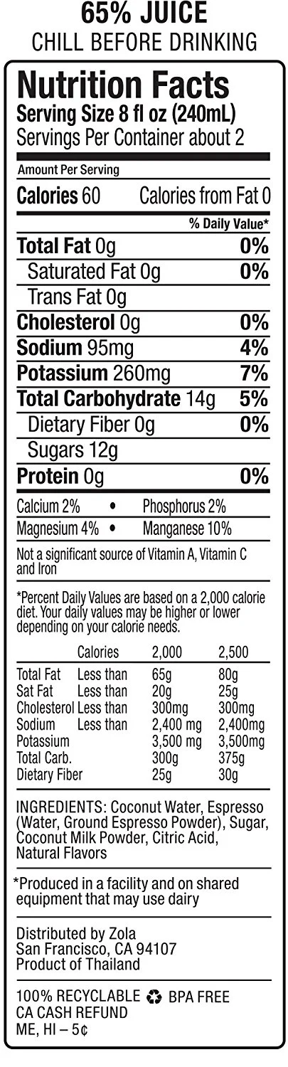 Zola Coconut Water with Espresso, 17.5 Ounce (Pack of 12) - Image 3